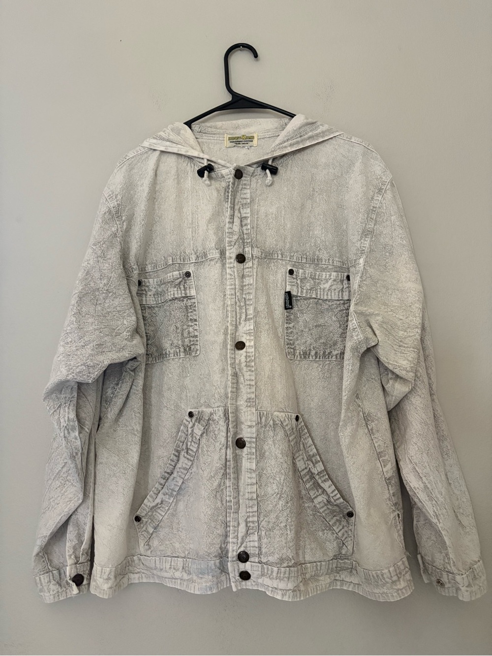 Vintage Honey Komb Acid Wash Hooded Jacket L Oversized Cotton Utility Grunge 90s